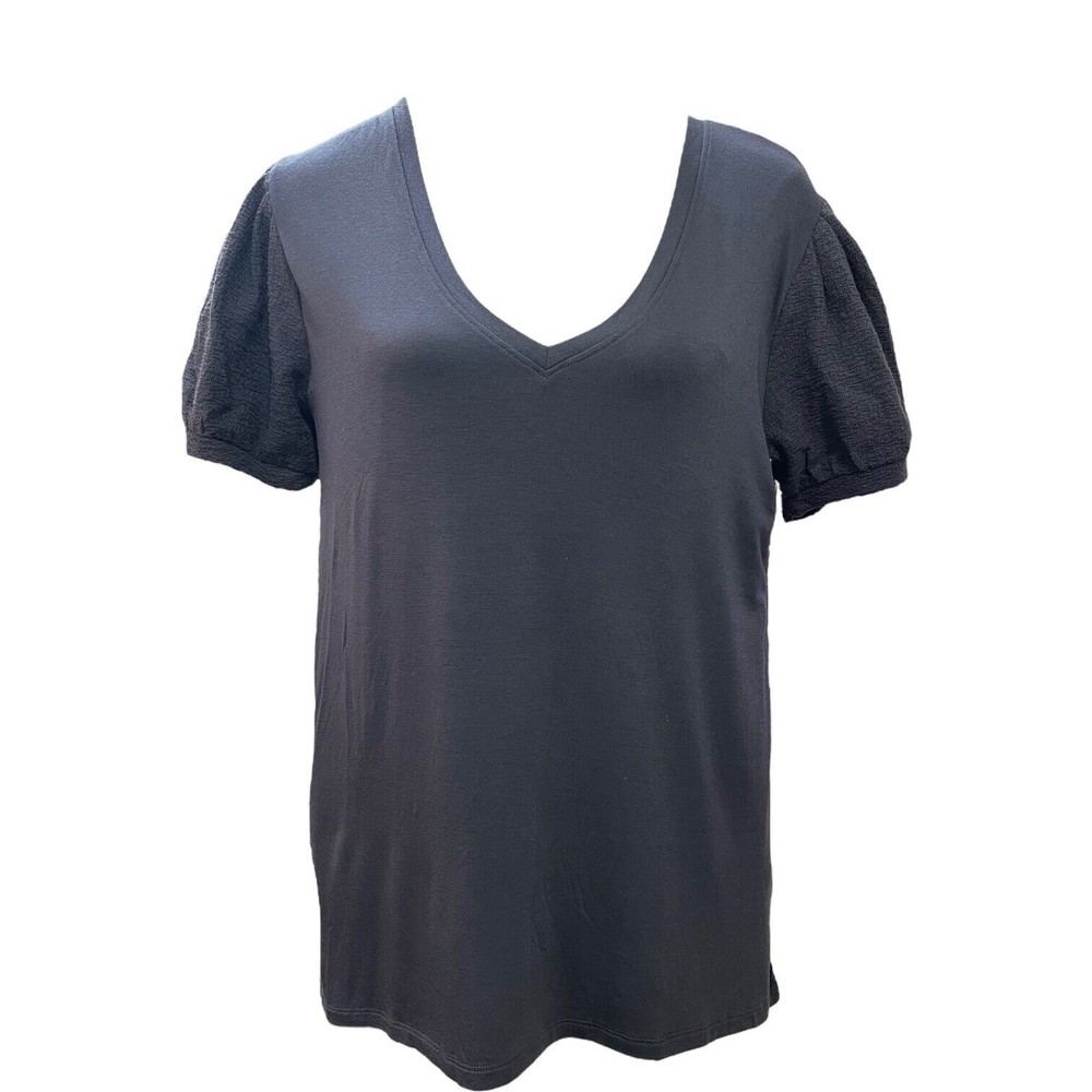 H by Bordeaux Short Sleeve T-Shirt Gray Puff Sleeve Scoop Neck Relaxed Fit Sz XL
